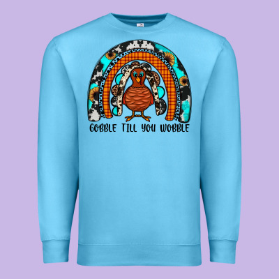 Gobble Till You Wobble Rainbow Premium Sweatshirt Designed By Jahusdesignshop