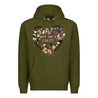 Army Green but first coffee Premium Hoodie - MaliasSmallBusiness