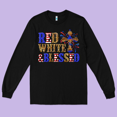 Long Sleeve Tee red white and blessed