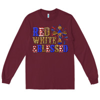 Burgundy red white and blessed Long Sleeve Tee - texasbilliewilder