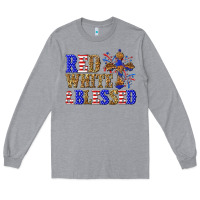 Heather Grey red white and blessed Long Sleeve Tee - texasbilliewilder