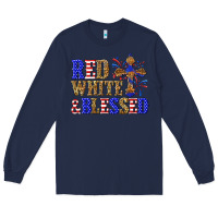 Navy red white and blessed Long Sleeve Tee - texasbilliewilder