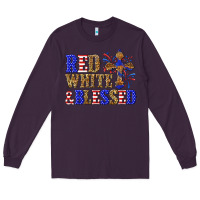 Plum red white and blessed Long Sleeve Tee - texasbilliewilder