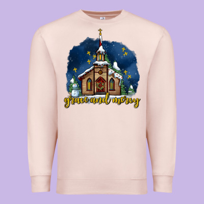 Christmas Church And Snow Grace And Mercy Premium Sweatshirt Designed By Adodesignshop
