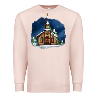 Pale Pink Christmas church and snow Premium Sweatshirt - AdoDesignShop