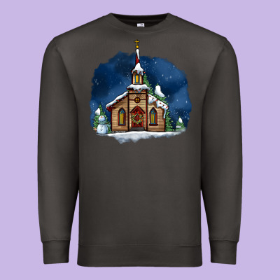 Christmas Church And Snow Premium Sweatshirt Designed By Adodesignshop