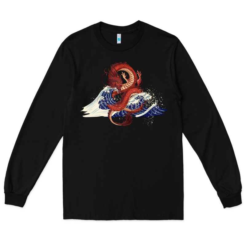 Asian Dragon And Ocean Waves Long Sleeve Tee by RanaPortraitStore | Teevron