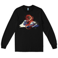 Black asian dragon and ocean waves Long Sleeve Tee - RanaPortraitStore