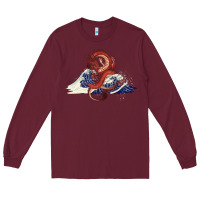 Burgundy asian dragon and ocean waves Long Sleeve Tee - RanaPortraitStore