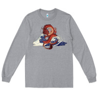 Heather Grey asian dragon and ocean waves Long Sleeve Tee - RanaPortraitStore