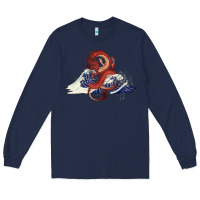 Navy asian dragon and ocean waves Long Sleeve Tee - RanaPortraitStore