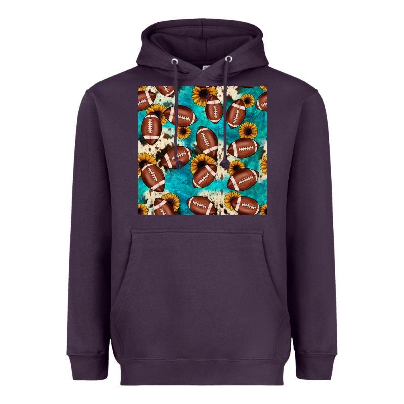 Football Turquoise Cowhide Sunflower Seamless Pattern Heavyweight Hoodie by JahusDesignShop | Teevron