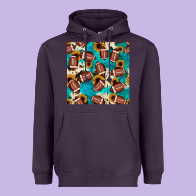Football Turquoise Cowhide Sunflower Seamless Pattern Heavyweight Hoodie Designed By Jahusdesignshop