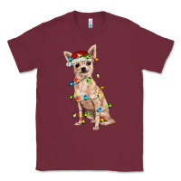 Burgundy Chihuahua with christmas lights Classic Tee - RanaPortraitStore