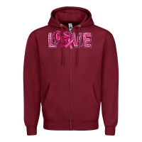 Burgundy Breast Cancer Love Zipper Hoodie - texasbilliewilder