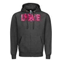 Charcoal Heather Breast Cancer Love Zipper Hoodie - texasbilliewilder