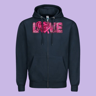 Breast Cancer Love Zipper Hoodie Designed By Texasbilliewilder