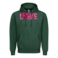 Sports Green Breast Cancer Love Zipper Hoodie - texasbilliewilder