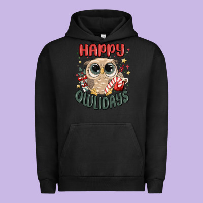 Happy Owlidays Urban Hoodie Designed By Maliassmallbusiness