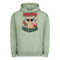 Pigment Oil Green happy owlidays Urban Hoodie - MaliasSmallBusiness