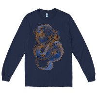 Navy blue and orange dragon Long Sleeve Tee - RanaPortraitStore