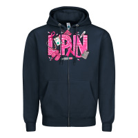 Navy Breast Cancer LPN Licensed Practical Nurse Zipper Hoodie - texasbilliewilder
