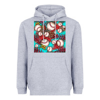 Heather Grey baseball leopard turquoise sunflower seamless pattern Heavyweight Hoodie - JahusDesignShop