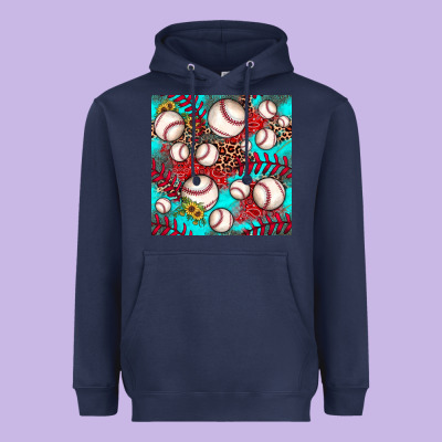 Baseball Leopard Turquoise Sunflower Seamless Pattern Heavyweight Hoodie Designed By Jahusdesignshop