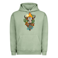Pigment Oil Green free spirit bull skull Urban Hoodie - MaliasSmallBusiness
