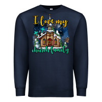 Navy Christmas church and snow   ı love my church family Premium Sweatshirt - AdoDesignShop