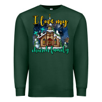 Sports Green Christmas church and snow   ı love my church family Premium Sweatshirt - AdoDesignShop