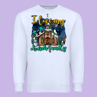 Christmas Church And Snow   ı Love My Church Family Premium Sweatshirt Designed By Adodesignshop