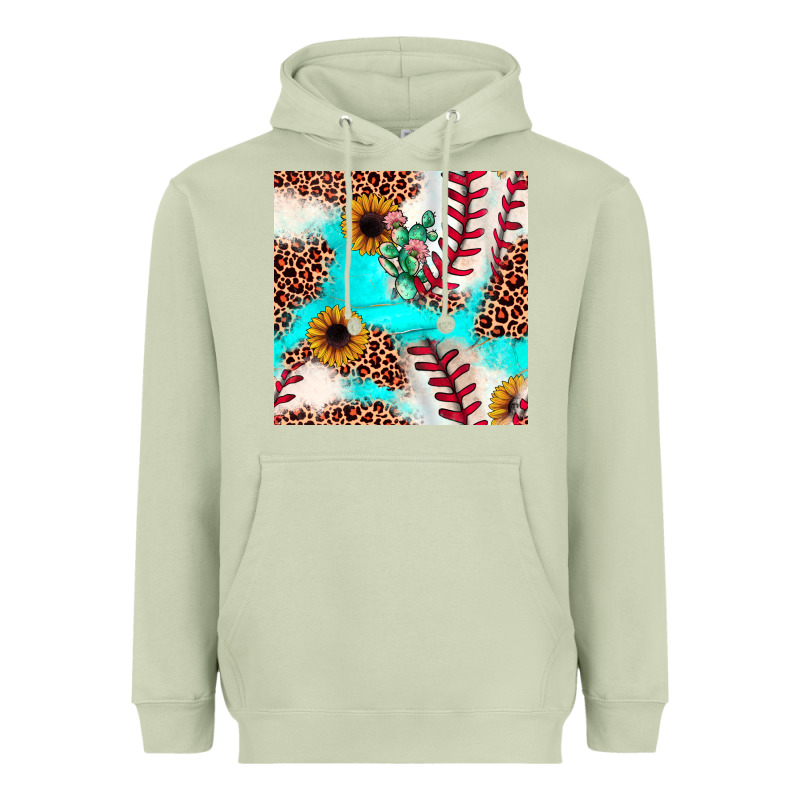 Baseball Leopard Turquoise Cactus Sunflower Seamless Pattern Heavyweight Hoodie by JahusDesignShop | Teevron