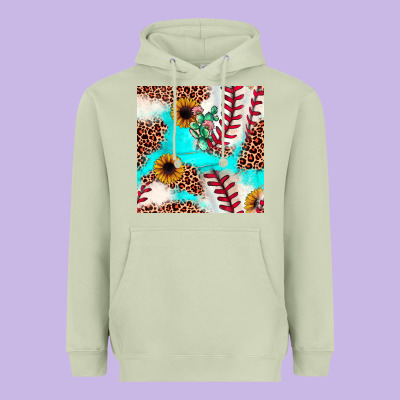 Baseball Leopard Turquoise Cactus Sunflower Seamless Pattern Heavyweight Hoodie Designed By Jahusdesignshop