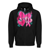 Black Breast Cancer Hearts Zipper Hoodie - texasbilliewilder