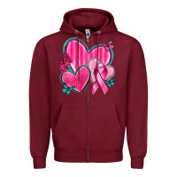 Burgundy Breast Cancer Hearts Zipper Hoodie - texasbilliewilder