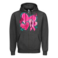 Charcoal Heather Breast Cancer Hearts Zipper Hoodie - texasbilliewilder