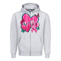 Heather Grey Breast Cancer Hearts Zipper Hoodie - texasbilliewilder