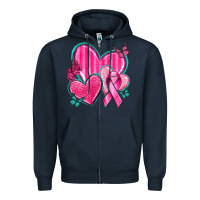 Navy Breast Cancer Hearts Zipper Hoodie - texasbilliewilder