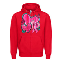 Red Breast Cancer Hearts Zipper Hoodie - texasbilliewilder