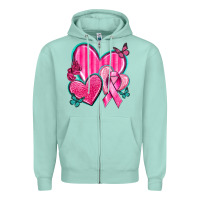 Seafoam Breast Cancer Hearts Zipper Hoodie - texasbilliewilder