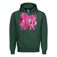 Sports Green Breast Cancer Hearts Zipper Hoodie - texasbilliewilder