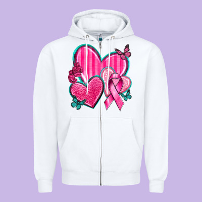 Breast Cancer Hearts Zipper Hoodie Designed By Texasbilliewilder