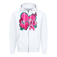 White Breast Cancer Hearts Zipper Hoodie - texasbilliewilder
