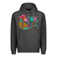 Charcoal Heather cow girl western boots Premium Hoodie - MaliasSmallBusiness
