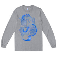 Heather Grey blue dragon Long Sleeve Tee - RanaPortraitStore