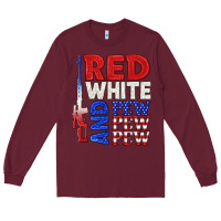 Burgundy red white and pew pew pew Long Sleeve Tee - texasbilliewilder