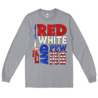 Heather Grey red white and pew pew pew Long Sleeve Tee - texasbilliewilder