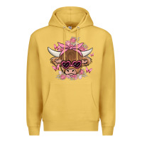 Antique Gold cow with flowers and butterflies Premium Hoodie - MaliasSmallBusiness