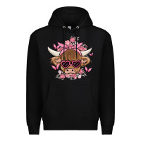 Black cow with flowers and butterflies Premium Hoodie - MaliasSmallBusiness